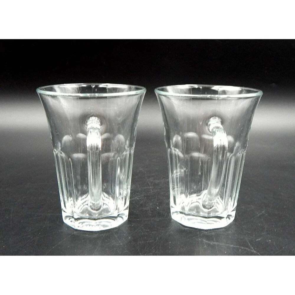 Bormioli Rocco Siena Tea Mug 6 oz Clear Glass Paneled Coffee Tempered Pair Set 2